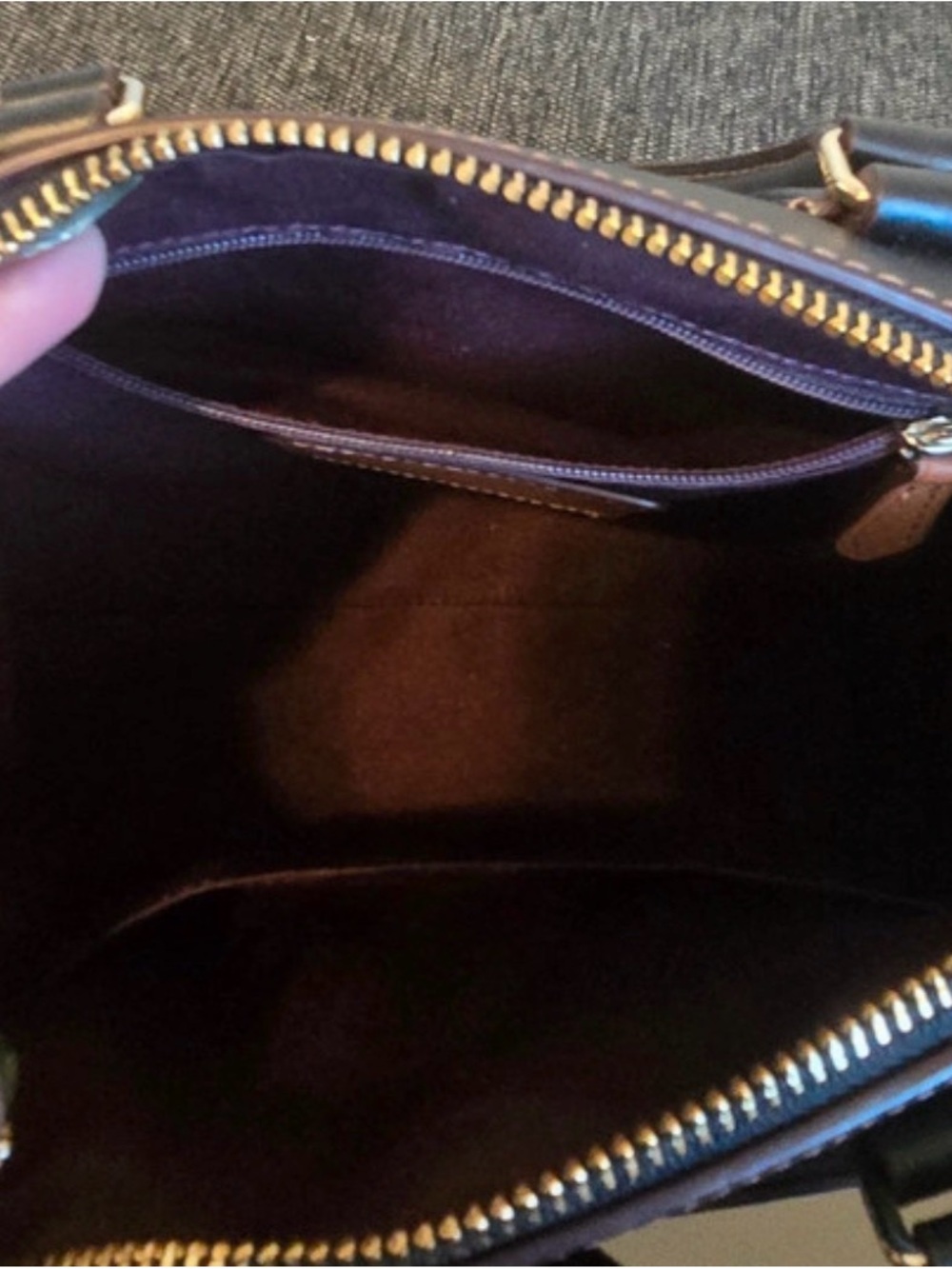 Coach Black and White Checkered Satchel with Brown Leather Trim - Picture 6 of 8